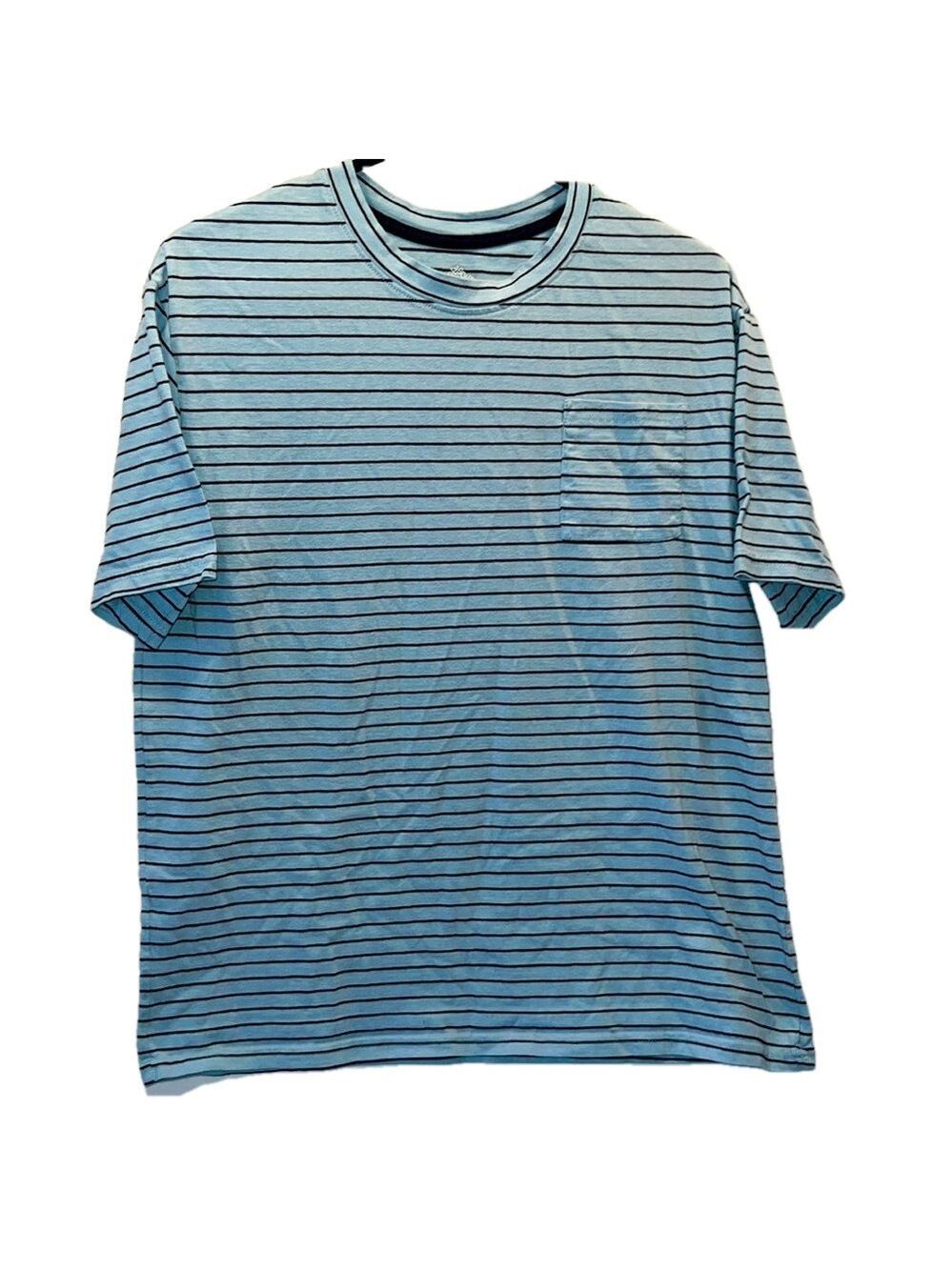 THEREABOUTS Tee Shirt, SZ 18-20H, PTP 24”, Length 26”, Light Blue w/Navy Stripes